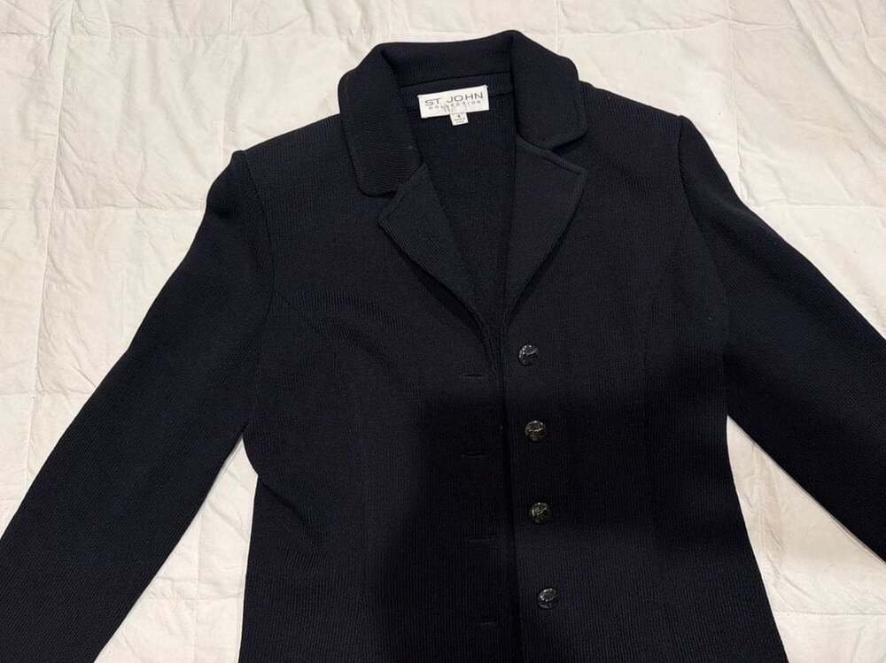 St. John Collection Santana Knit Notch Collar Button-Up Blazer Jacket